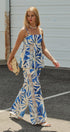 Satin Wide-Leg Pants Set with Crop Top in BLUE IVORY - Women's Pants Sets | Urban Daizy