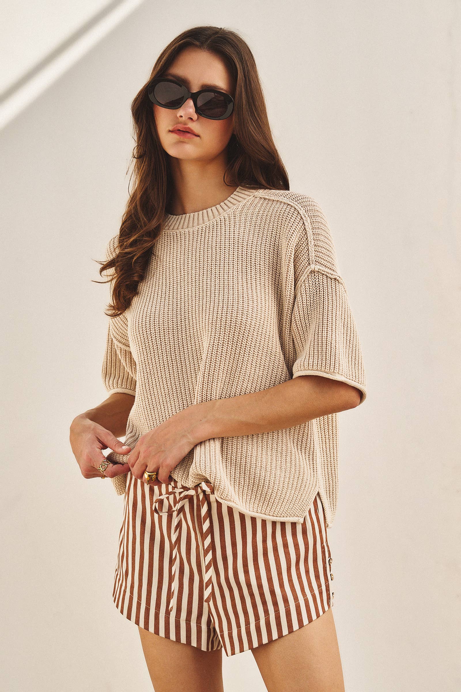 Retro Striped Side-Button Lounge Shorts