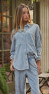 Urban Daizy Oversized Acid Wash Cotton Button Down Shirt Lt-Blue Button Down Shirt - Women's (TNTP4021-Lt-Blue) – alternate view 7