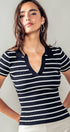Urban Daizy Ribbed Stripe V-Neck Knit Top Ivory Knit Top - Women's (UDZ-TP-00562) – alternate view 12