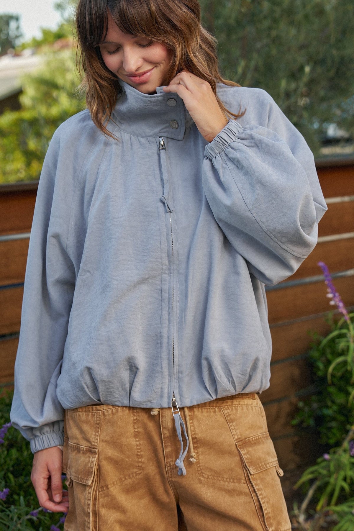 Weekend Drift Balloon Bomber Jacket in BLUE - Women's Jackets & Blazers | Urban Daizy