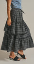 Plaid Tiered Ruffle Maxi Skirt Western Cowgirl Boho Long Ski in BLACK - Women's Midi Skirts | Urban Daizy