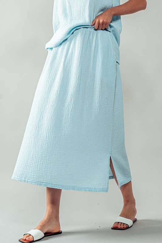 Urban Daizy Soft Double Gauze Elastic Waist Midi Skirt Blue-Sage Skirt - Women's (UDZ-SK-00060) – alternate view 17