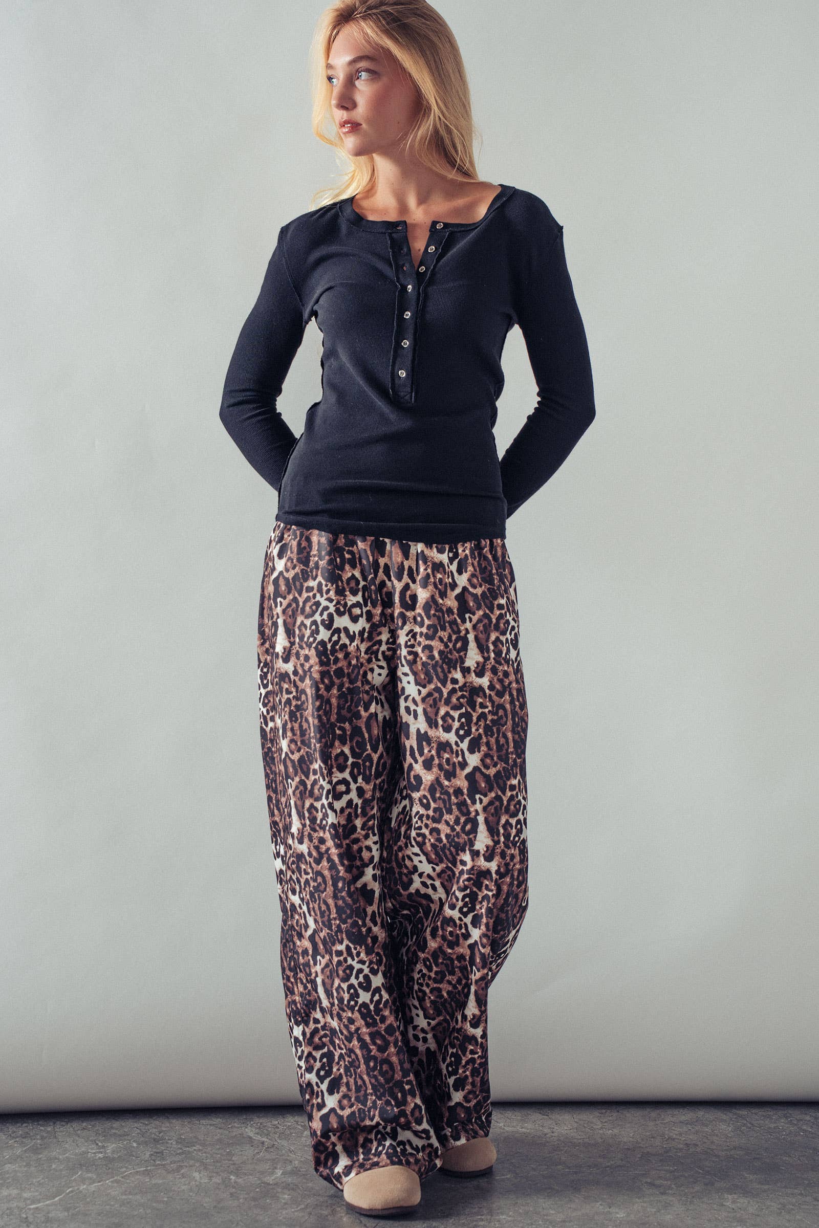 Ribbed Henley Long Sleeve Top