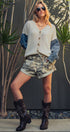 Urban Daizy Mixed Media Flag Denim Sleeve Cardigan Ivory Cardigan - Women's (UDZ-KN-01043) – alternate view 9
