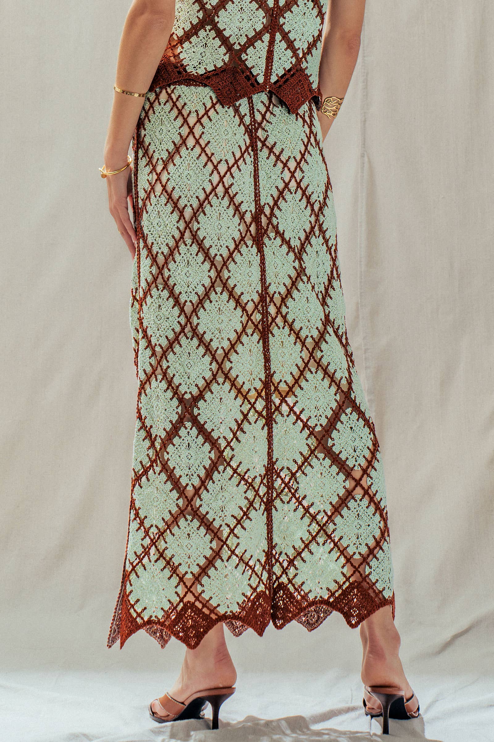 Diamond Pattern Open-Knit Crochet Skirt