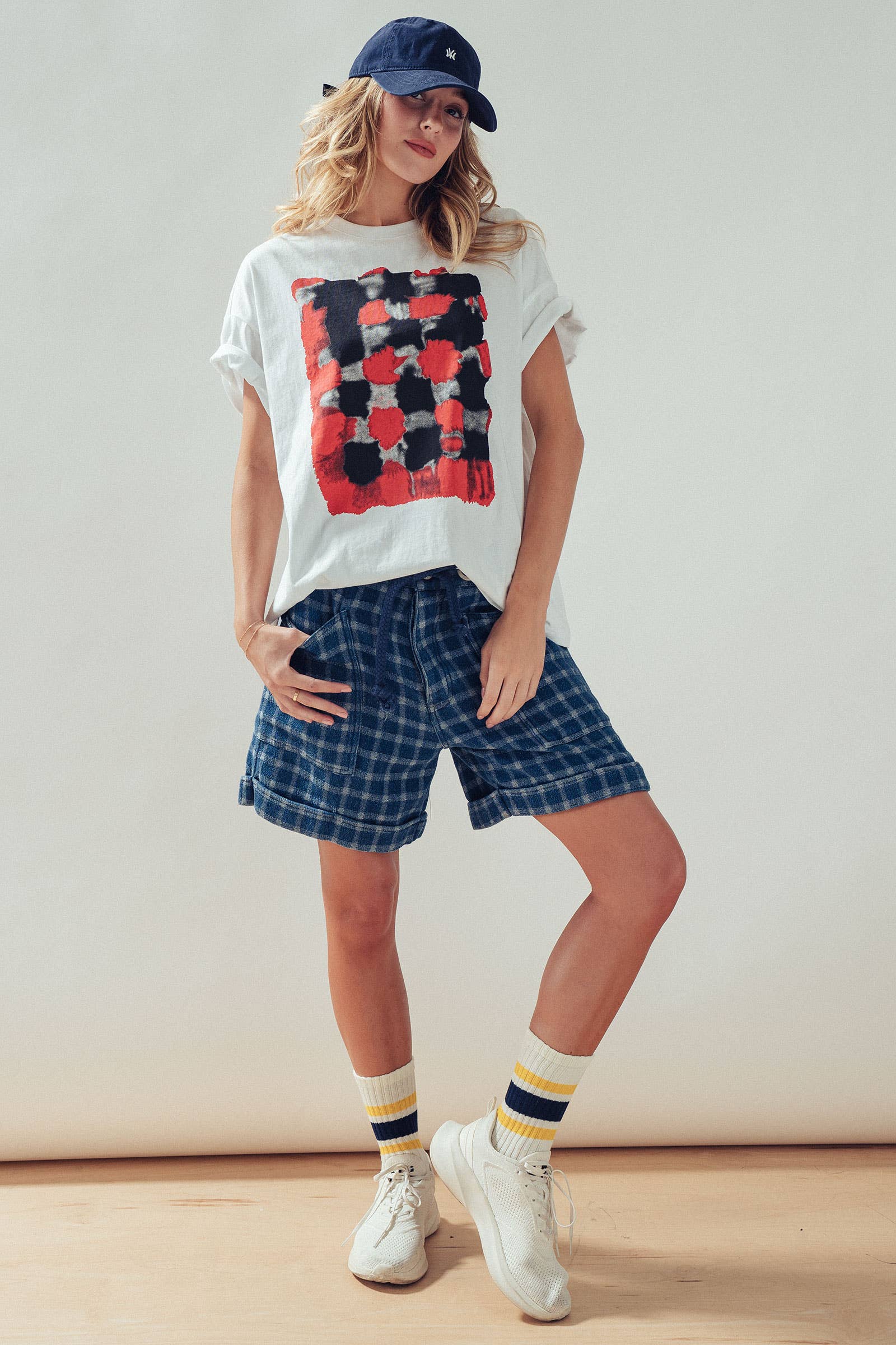 Urban Daizy Plaid Cotton Blend Shorts Rope Drawstring Blue Shorts - Women's (UDZ-PT-00480) – alternate view 10