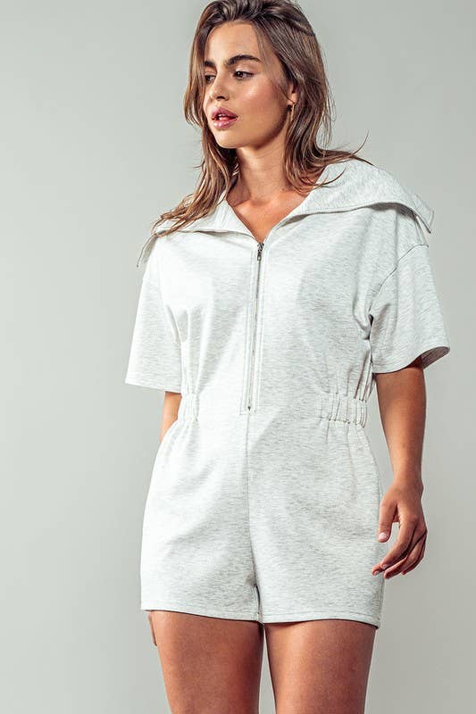 Knit Zipped Romper with Cinched Waist