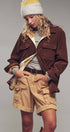 Urban Daizy Plaid Flannel-Lined Corduroy Shacket Taupe Shirt Jacket/Shacket - Women's (UDZ-KN-00150) – alternate view 2