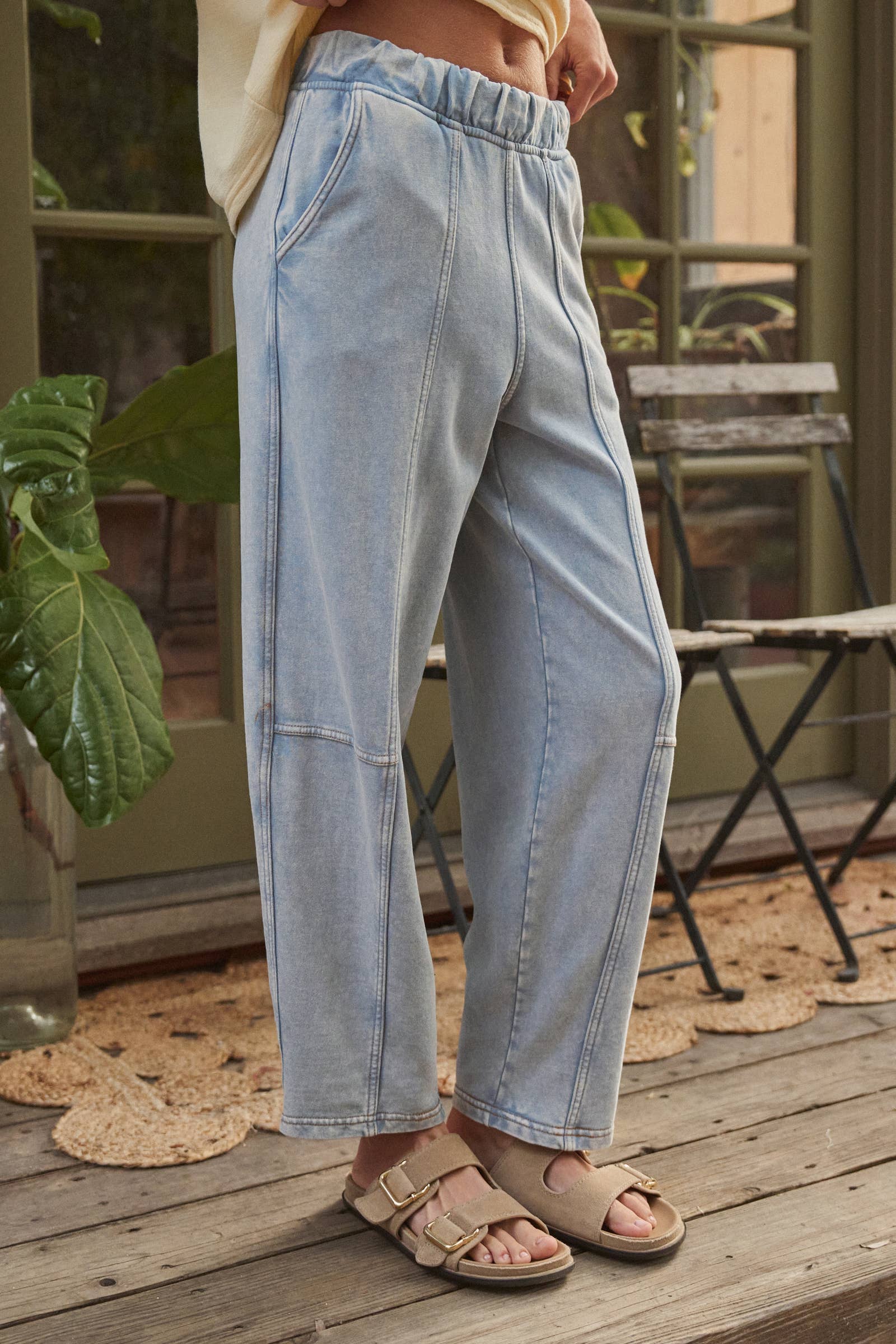 Urban Daizy Acid Wash Paneled Cotton Lounge Pants Lt-Blue Lounge Sweatpants/Joggers - Women's (TNPT0826-Lt-Blue)