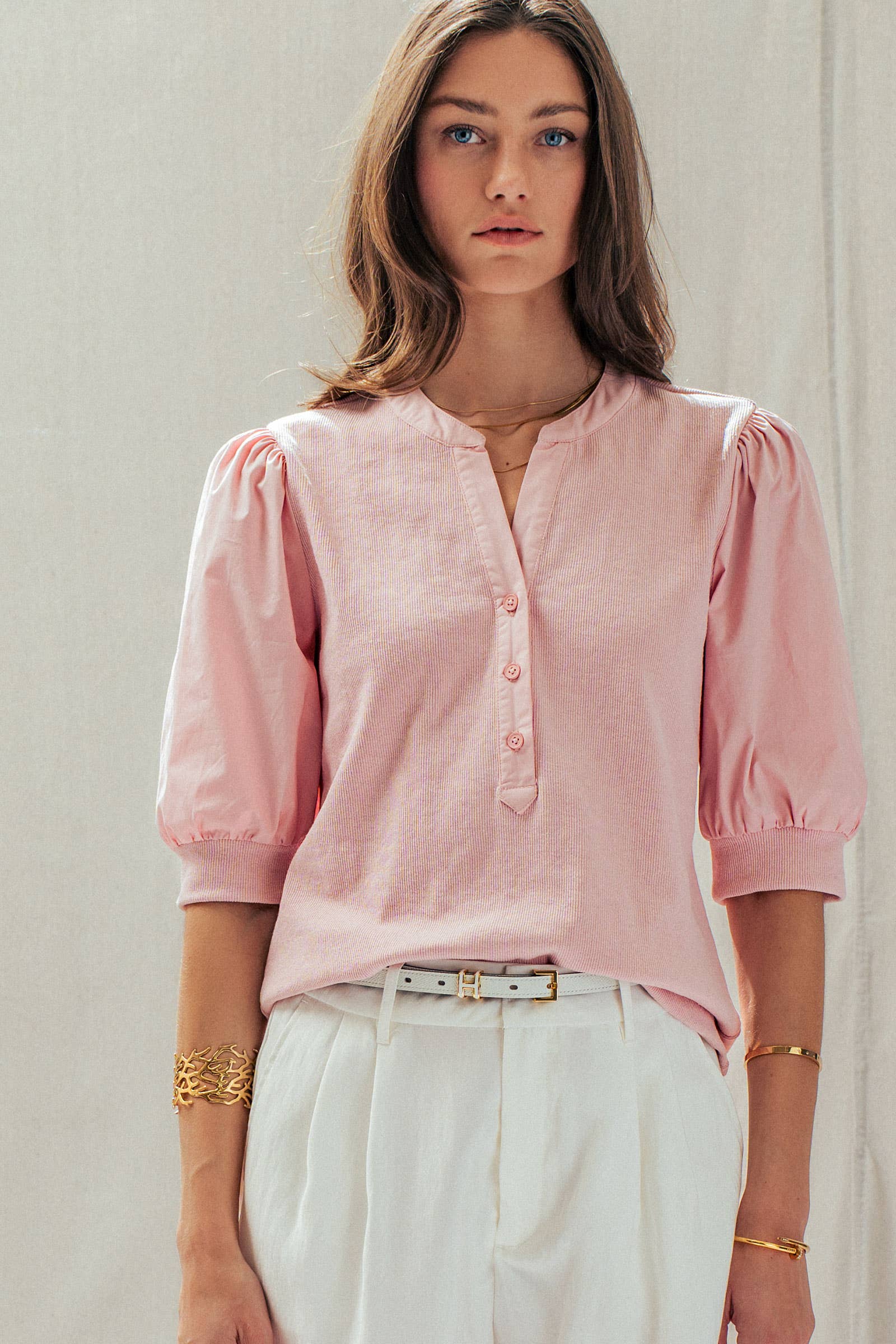Puff Sleeve Henley Top