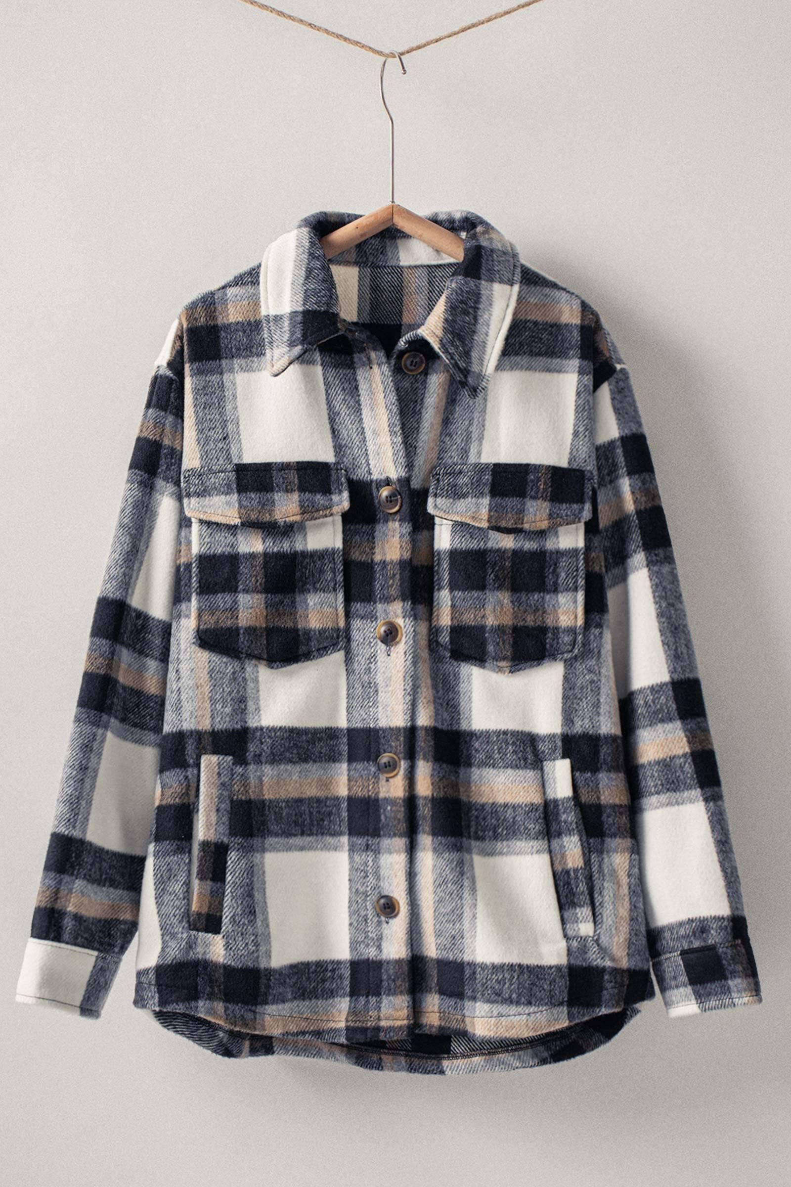 Urban Daizy Plaid Button-Down Jacket Black Shirt Jacket Shacket - Women's (UDZ-OT-00051)