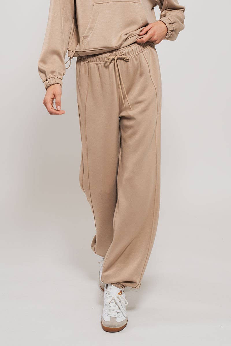 Urban Daizy Relaxed Fit French Terry Paneled Wide Leg Sweatpants Taupe Lounge Sweatpants Joggers - Women's (UDZ-PT-00341)…