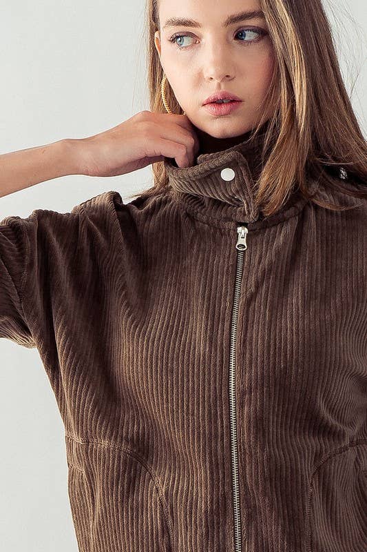 Urban Daizy High Collar Corduroy Snap Button Jacket Dark-Earth Jacket - Women's (UDZ-OT-00235) – alternate view 4