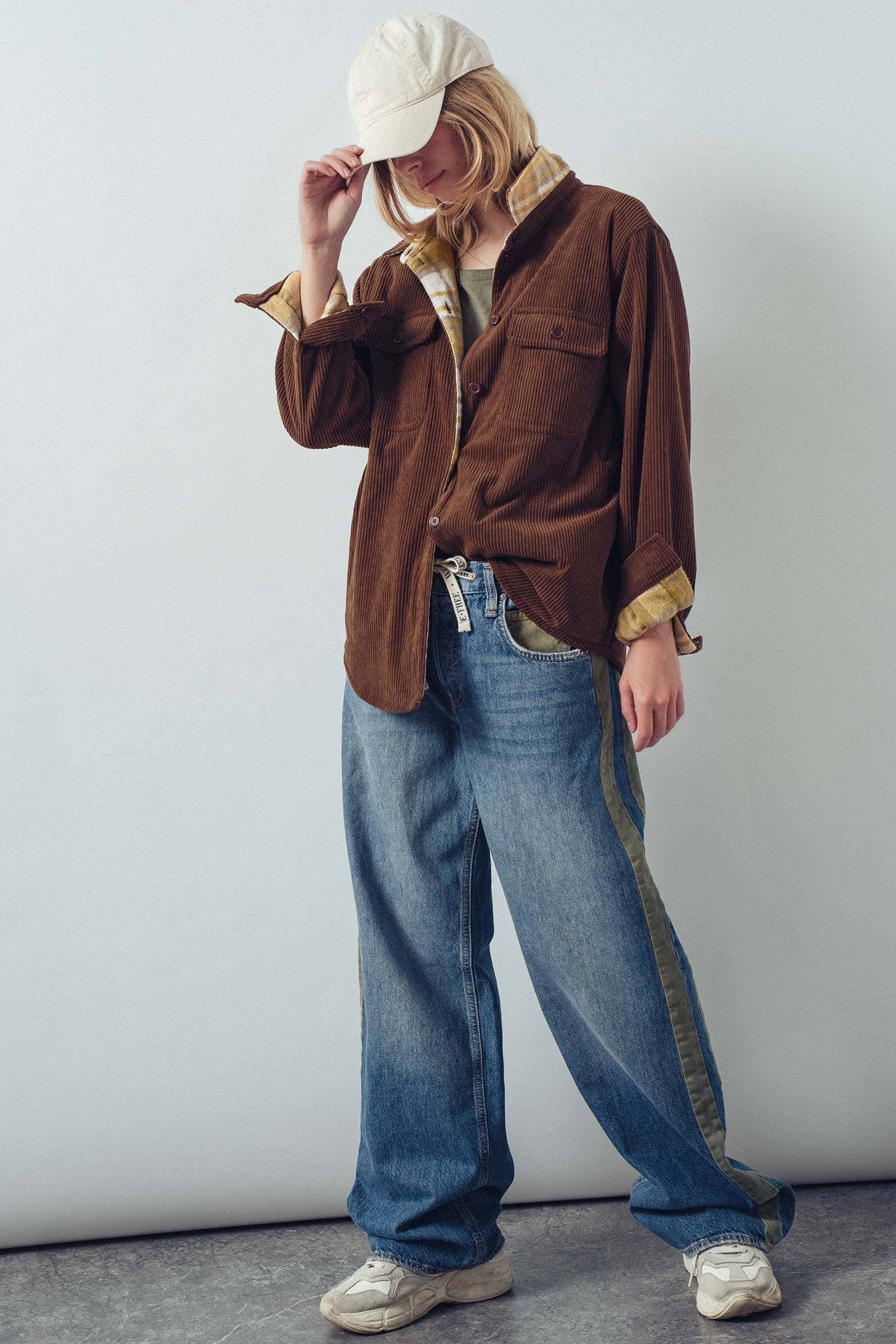 Urban Daizy Plaid Flannel-Lined Corduroy Shacket Taupe Shirt Jacket/Shacket - Women's (UDZ-KN-00150) – alternate view 31