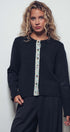 Floral Contrast Wool Blend Crew Neck Cardigan in BLACK - Women's Cardigans & Shrugs | Urban Daizy