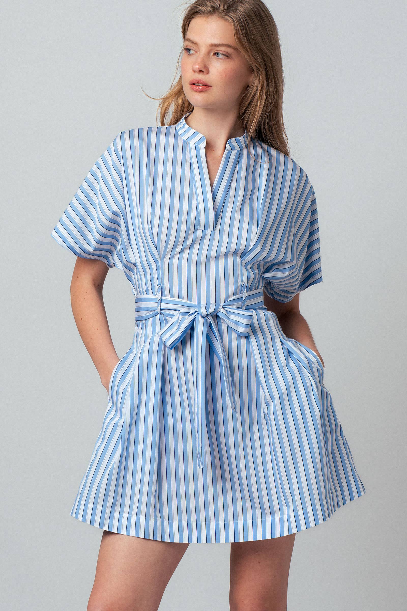 Urban Daizy Striped V-Neck Belted Mini Shirtdress Blue Dress - Women's ï¿½ï¿½ï¿½ alternate 