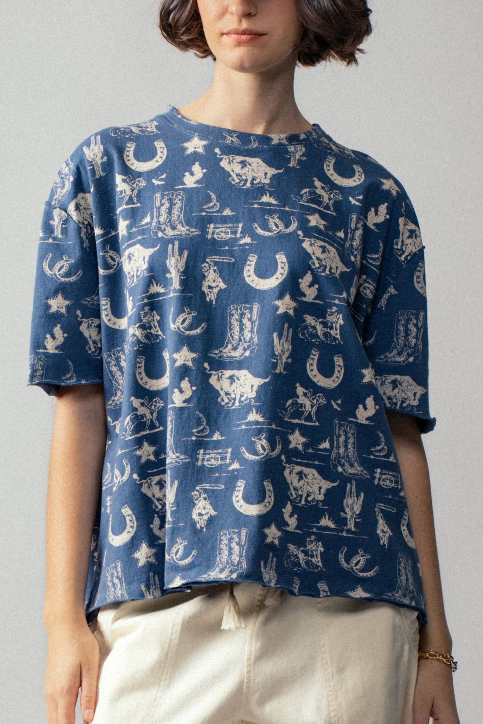 Urban Daizy Western Graphic Print Relaxed Fit Tee Blue T-Shirt - Women's (UDZ-DR-00390) – alternate view 7