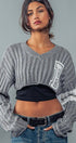 Urban Daizy Cropped Ribbed Knit V-Neck Sweater H-Grey Knit Top - Women's (UDZ-TP-00637) – alternate view 4