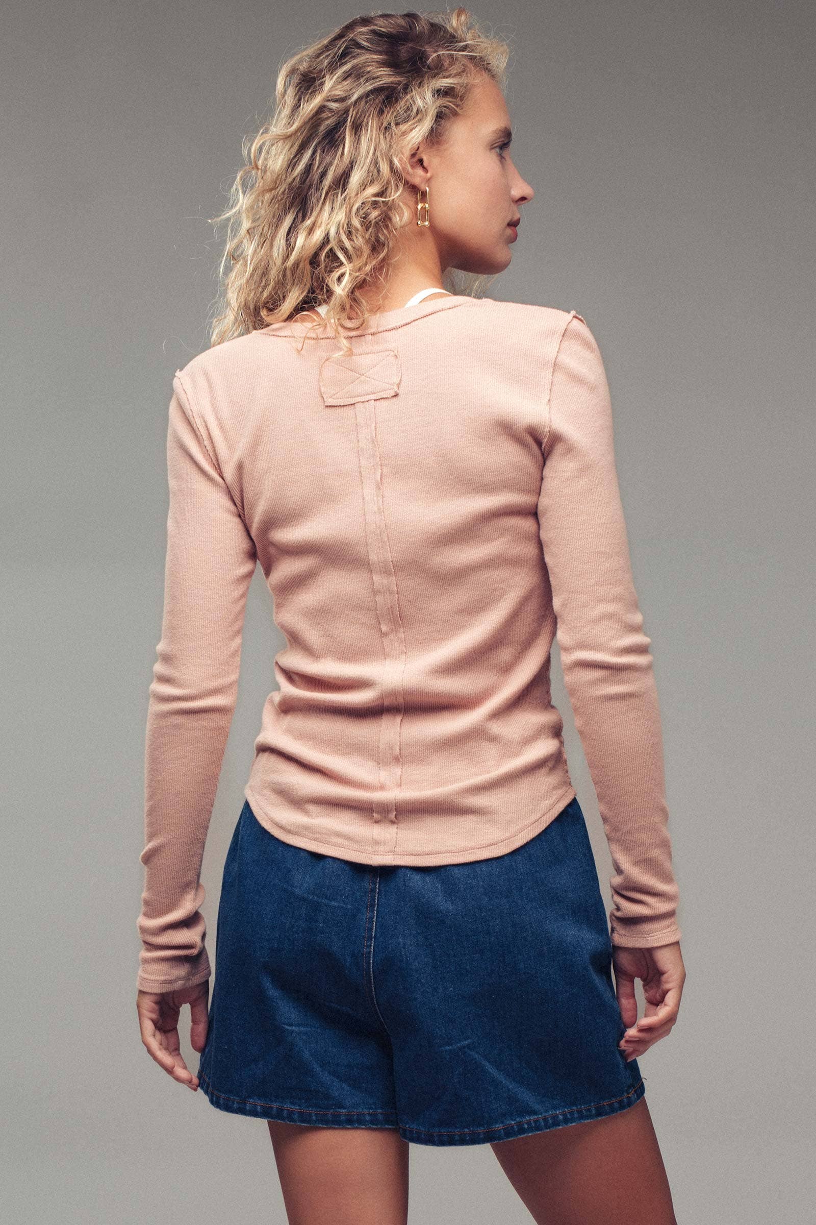 Ribbed Henley Long Sleeve Top