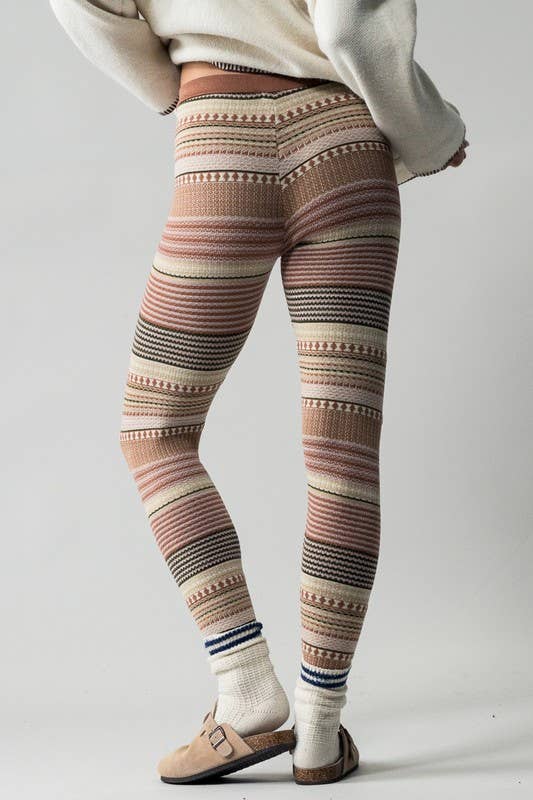 Urban Daizy Cozy Multi Striped Sweater Knit Winter Leggings Mocha Athletic Lounge Leggings - Women's (UDZ-XX-00002) –…