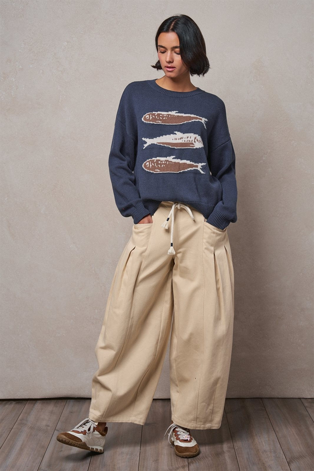 Seaside Sardine Oversized Summer Knit Sweater in TEAL BLUE - Women's Sweaters | Urban Daizy