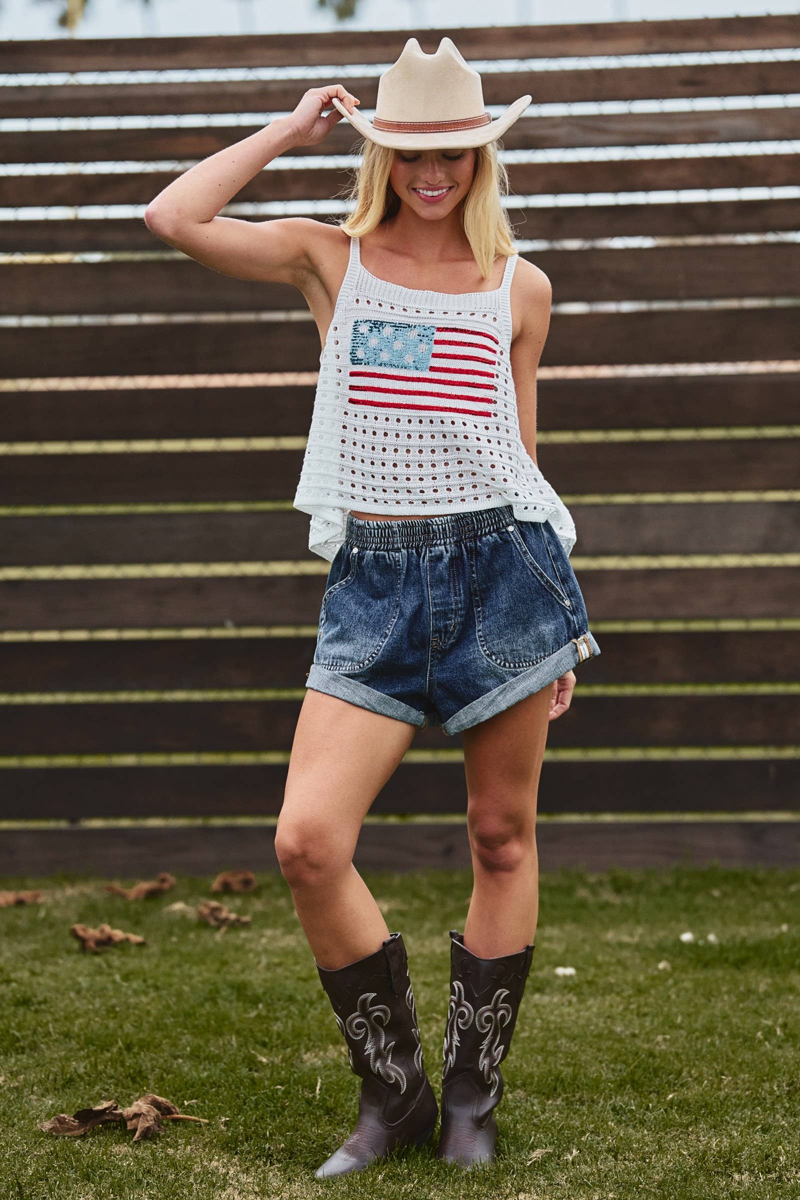 Flag Knit Open-Knit Trapeze Tank