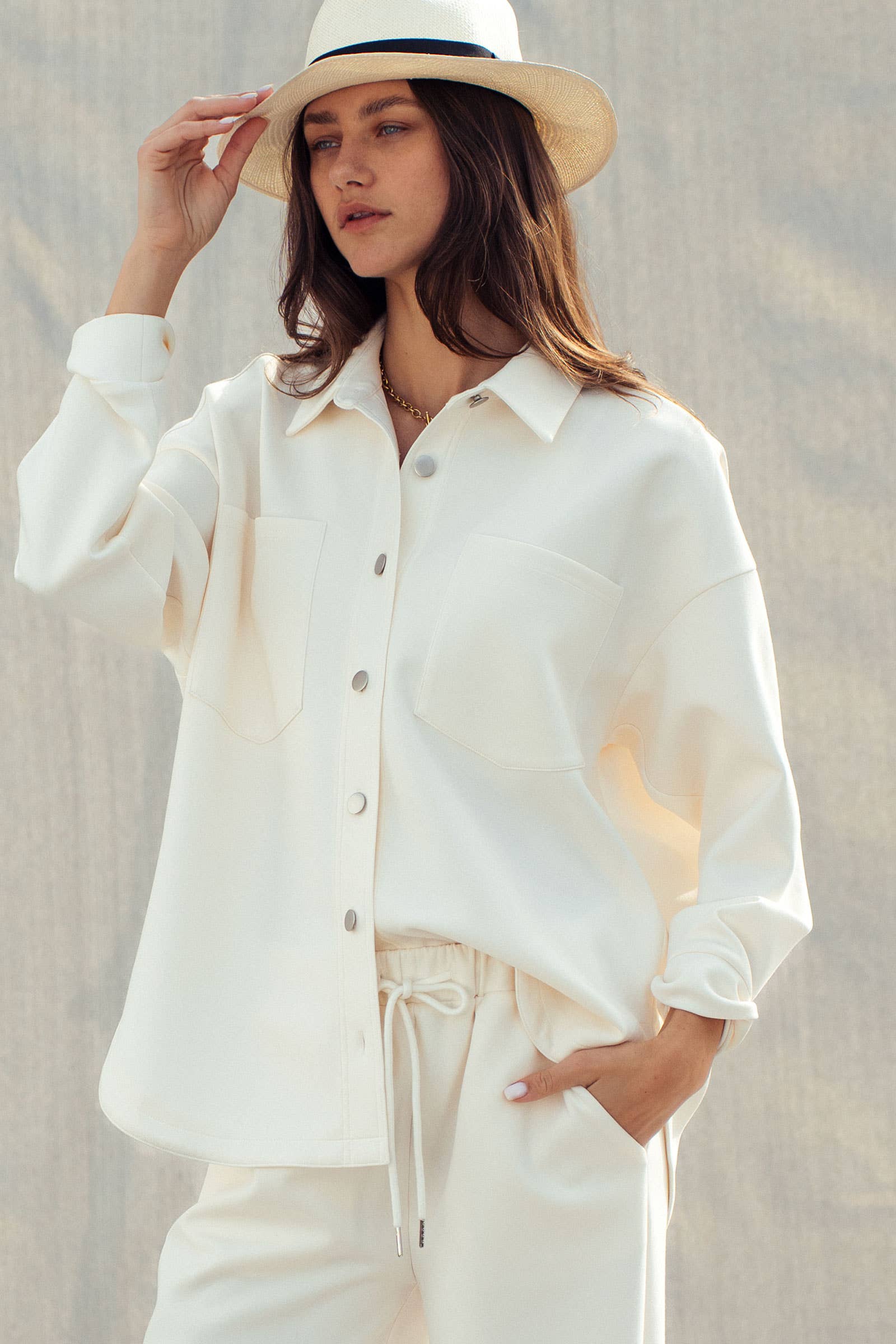 Urban Daizy Cotton Blend Oversized Shirt Jacket Utility Pocket Sage Button Down Shirt - Women's (UDZ-TP-01053) – alternate view 3