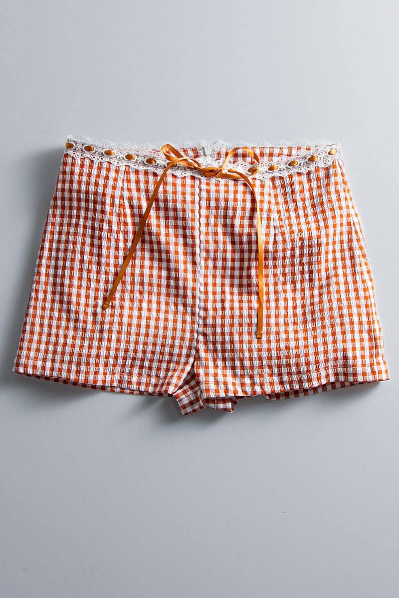Urban Daizy Gingham Scallop Trim Shorts Brown Shorts - Women's (UDZ-PT-00474)