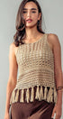 Urban Daizy Crochet Knit Boho Tassel Hem Summer Cover Top Khaki Knit Top - Women's (UDZ-TP-00504) – alternate view 9
