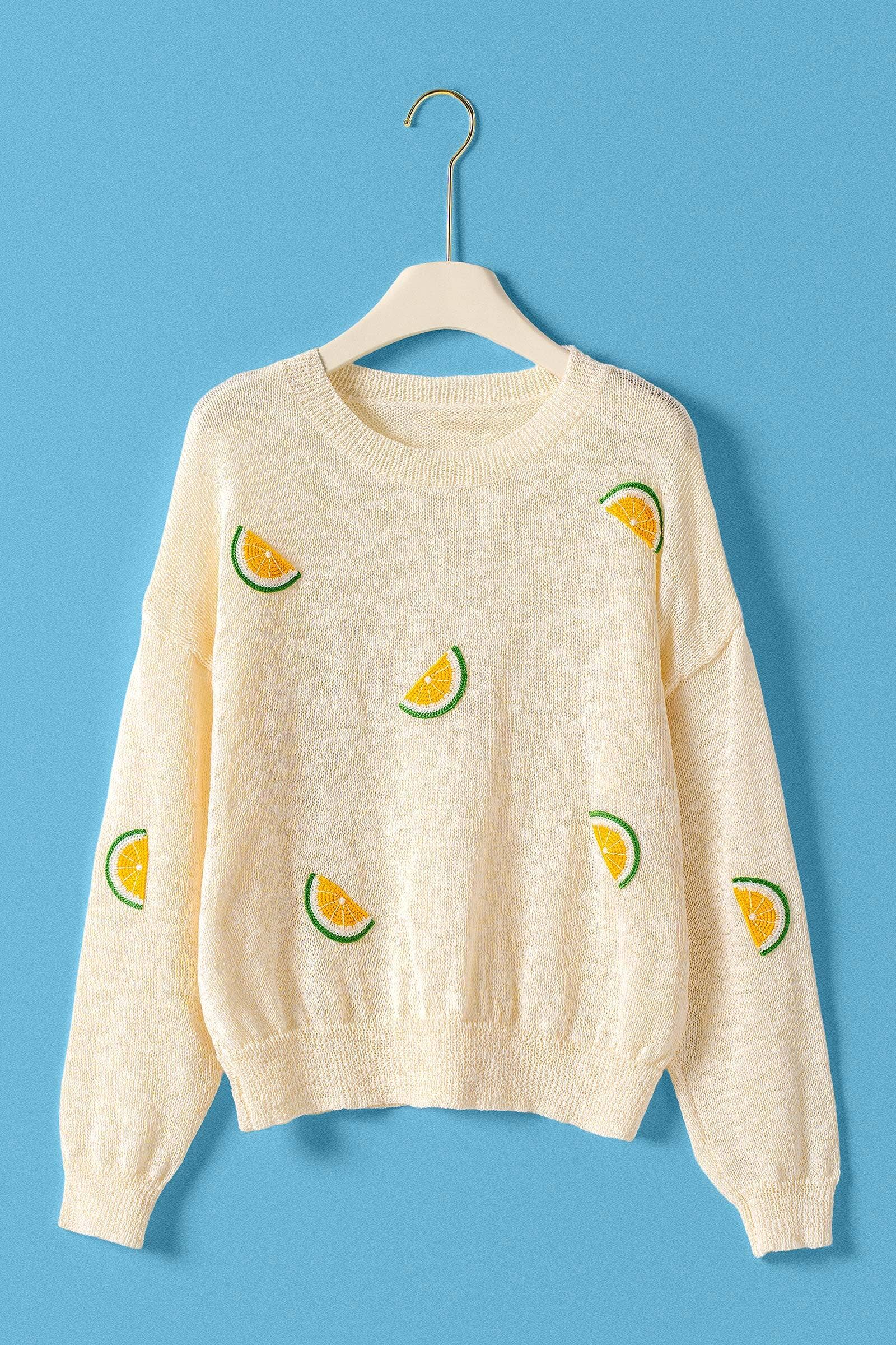 Urban Daizy Citrus Embroidered Knit Pullover Sweater Ivory Knit Sweater - Women's (UDZ-KN-01047)
