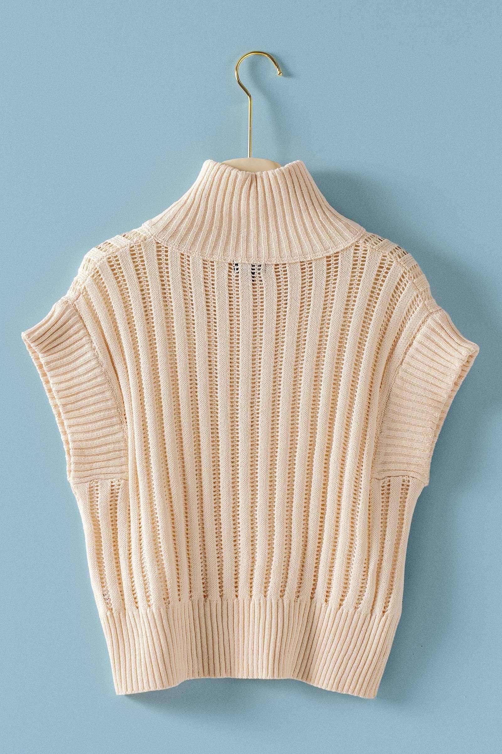 Urban Daizy Ribbed Knit Half-Zip Mock Neck Sweater Vest Ivory Knit Sweater - Women's (UDZ-KN-01053) – alternate view 4