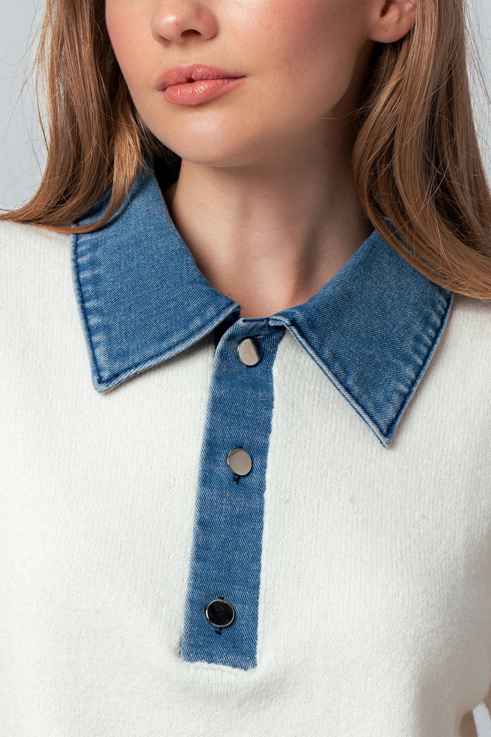 Contrast Denim Collar Knit Sweater Top