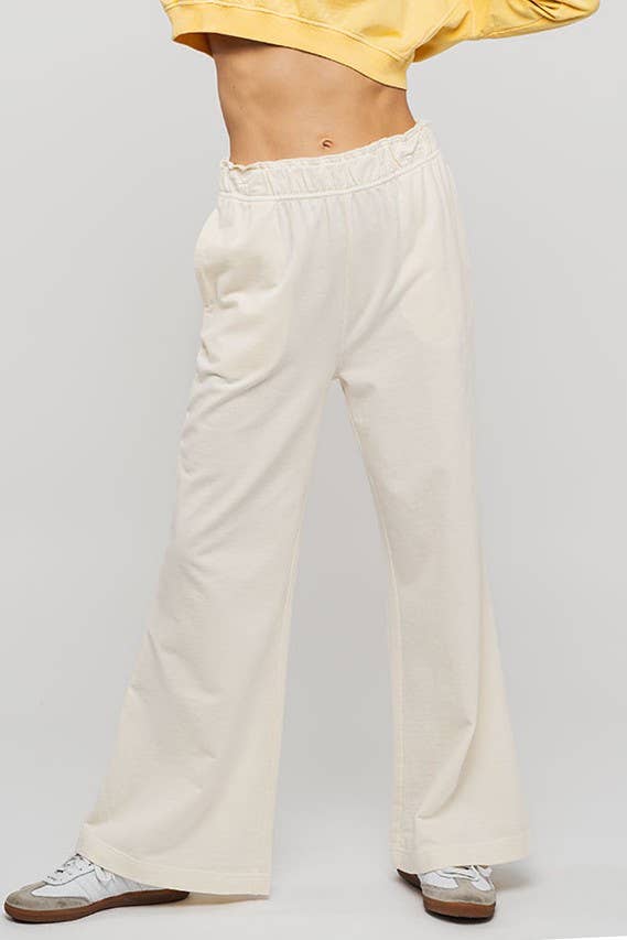 Urban Daizy Mineral Wash Wide Leg Elastic Waist Casual Sweatpants Cream Lounge Sweatpants Joggers - Women's…