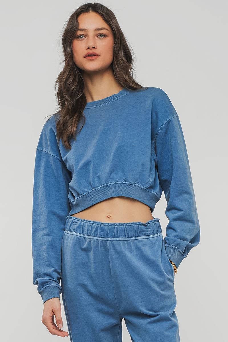 Urban Daizy Mineral Wash Mock Neck Crop Sweatshirt Black Sweatshirt - Women's (UDZ-KN-00191) – alternate view 14