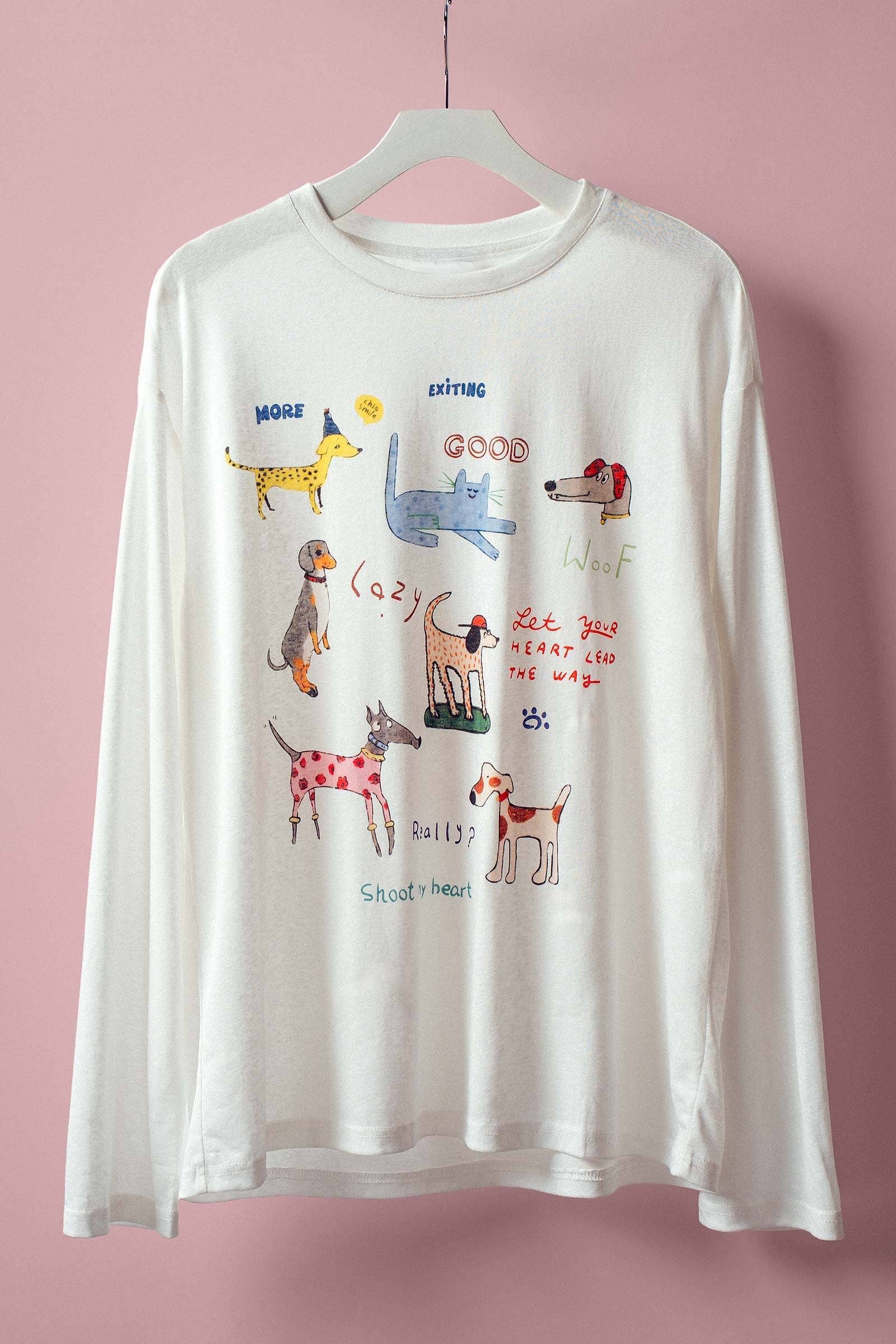 Whimsical Dog Graphic Long Sleeve Top