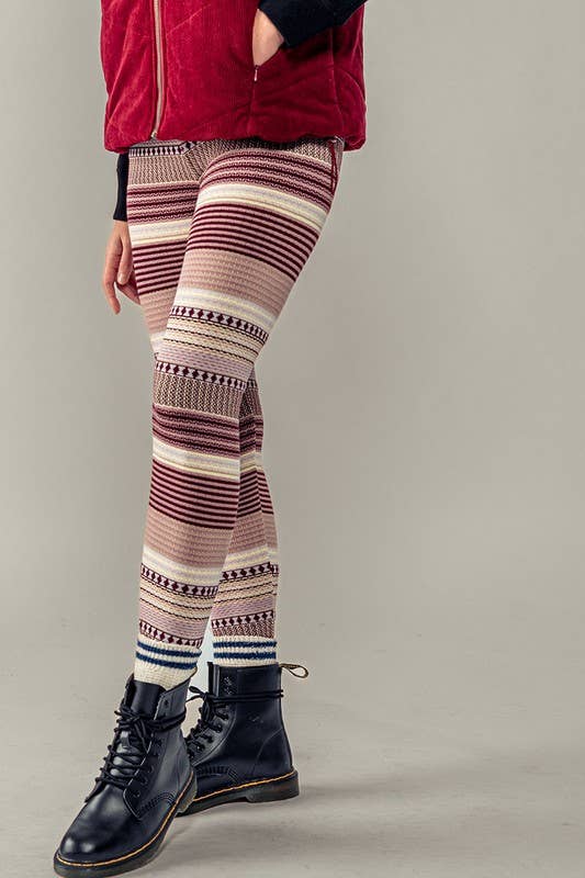 Urban Daizy Cozy Multi Striped Sweater Knit Winter Leggings Mocha Athletic Lounge Leggings - Women's (UDZ-XX-00002) –…