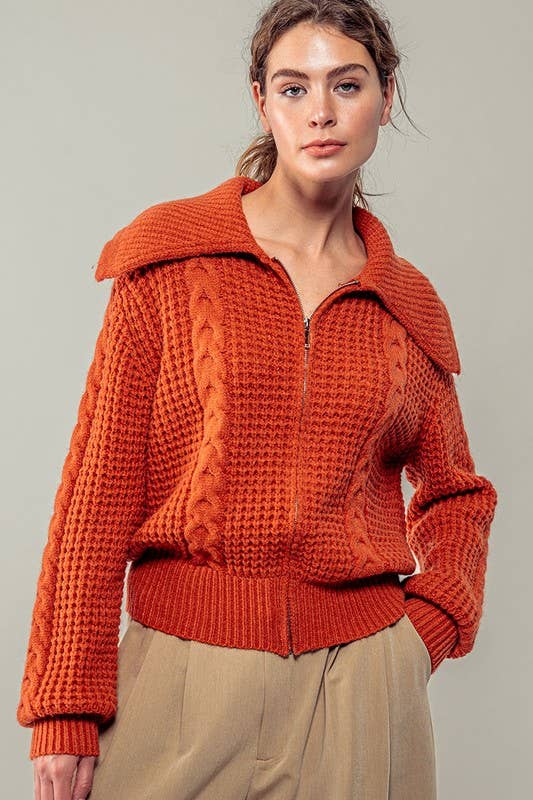 Urban Daizy Textured Cable Knit Sailor Jacket Beige-Buff Jacket - Women's (UDZ-OT-00317) – alternate view 13