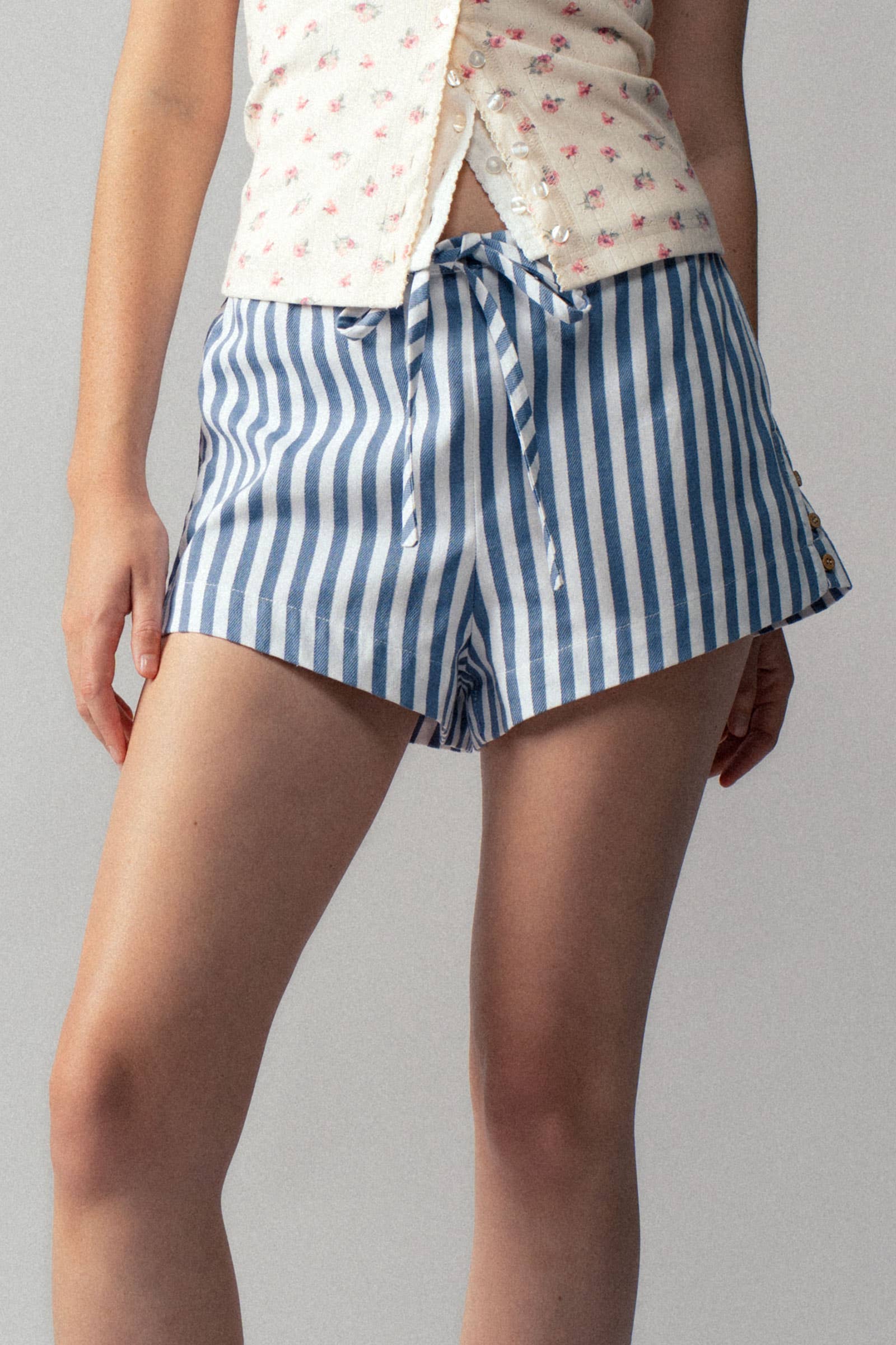 Retro Striped Side-Button Lounge Shorts