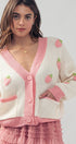 Urban Daizy Romantic Strawberry Embroidered V Neck Chunky Sweater Pink Cardigan - Women's (UDZ-KN-00160)
