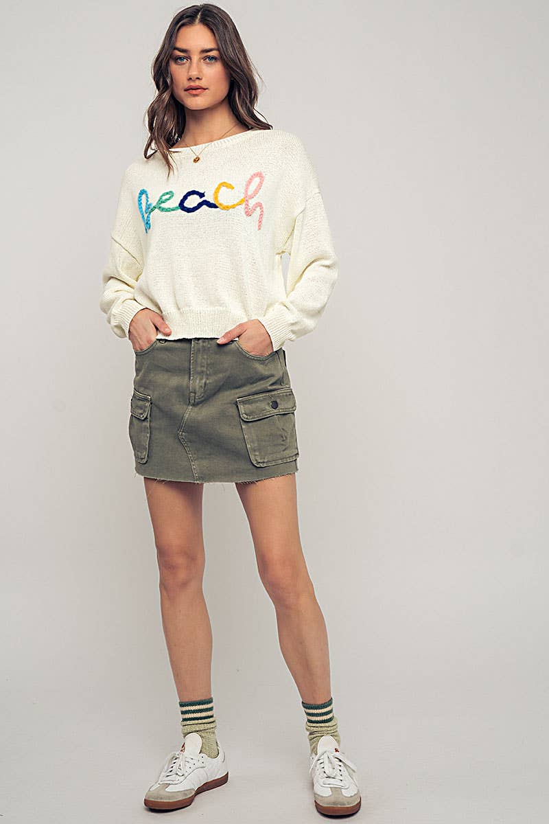 High Rise Raw Hem Utility Pocket Mini Cargo Skirt