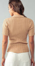 Urban Daizy Rib Knit Wing Collar Short Sleeve Top Taupe Knit Top - Women's (UDZ-TP-00052) – alternate view 5
