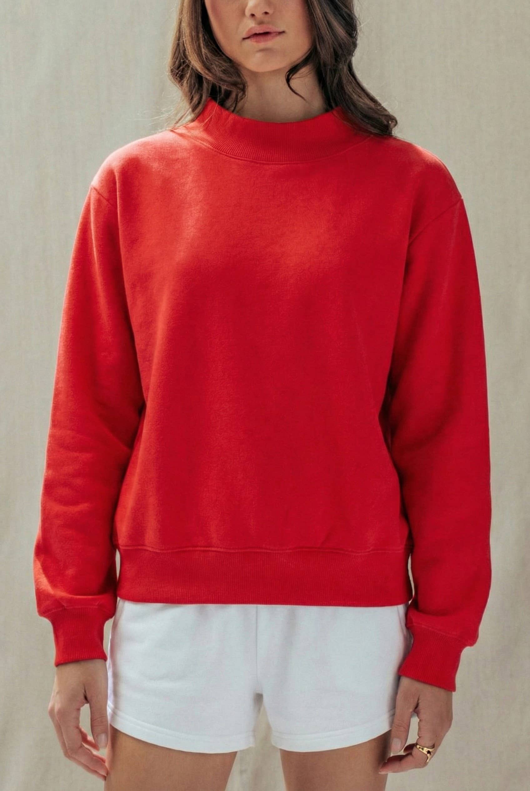 Urban Daizy Mock Neck Drop Shoulder Sweatshirt Ivory Sweatshirt - Women's (UDTP1437-Ivory) – alternate view 8