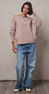 Dolman Sleeve Knit Top Boat Neck Boho Slouchy Sweater in MOCHA - Women's Sweaters | Urban Daizy