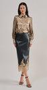 Metallic Shimmer Button Down Blouse with Puff Sleeves in GOLD - Women's Shirts & Blouses | Urban Daizy