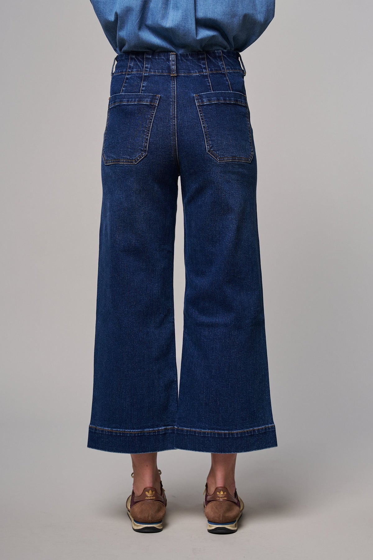 High Waist Wide Leg Denim with Patch Pockets in DENIM - Women's Casual Pants | Urban Daizy