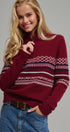 Fair Isle Quarter Zip Sweater Wool Blend with Leather Pull T in BURGUNDY - Women's Cardigans & Shrugs | Urban Daizy