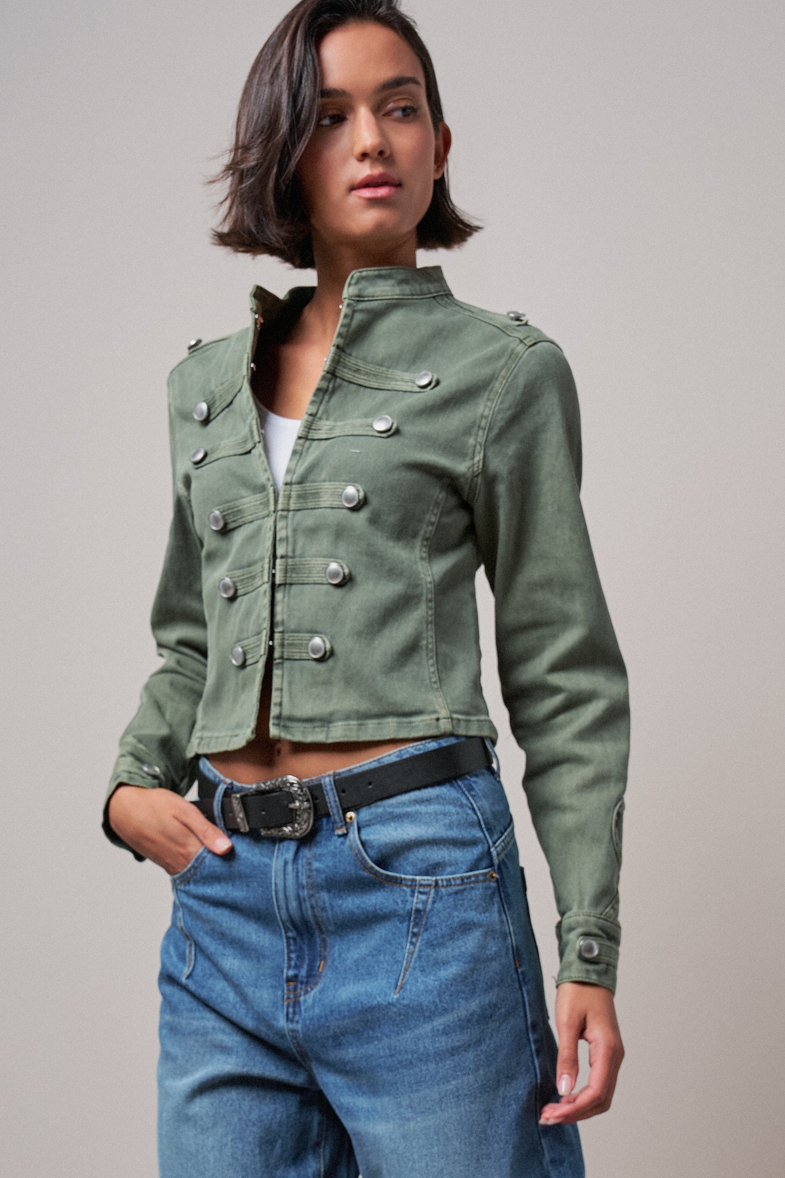 Military Double-Button Stretch Cotton Jacket