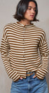 Striped Polo Collar Button Sweater with Rolled Edges in IVORY BROWN - Women's Cardigans & Shrugs | Urban Daizy