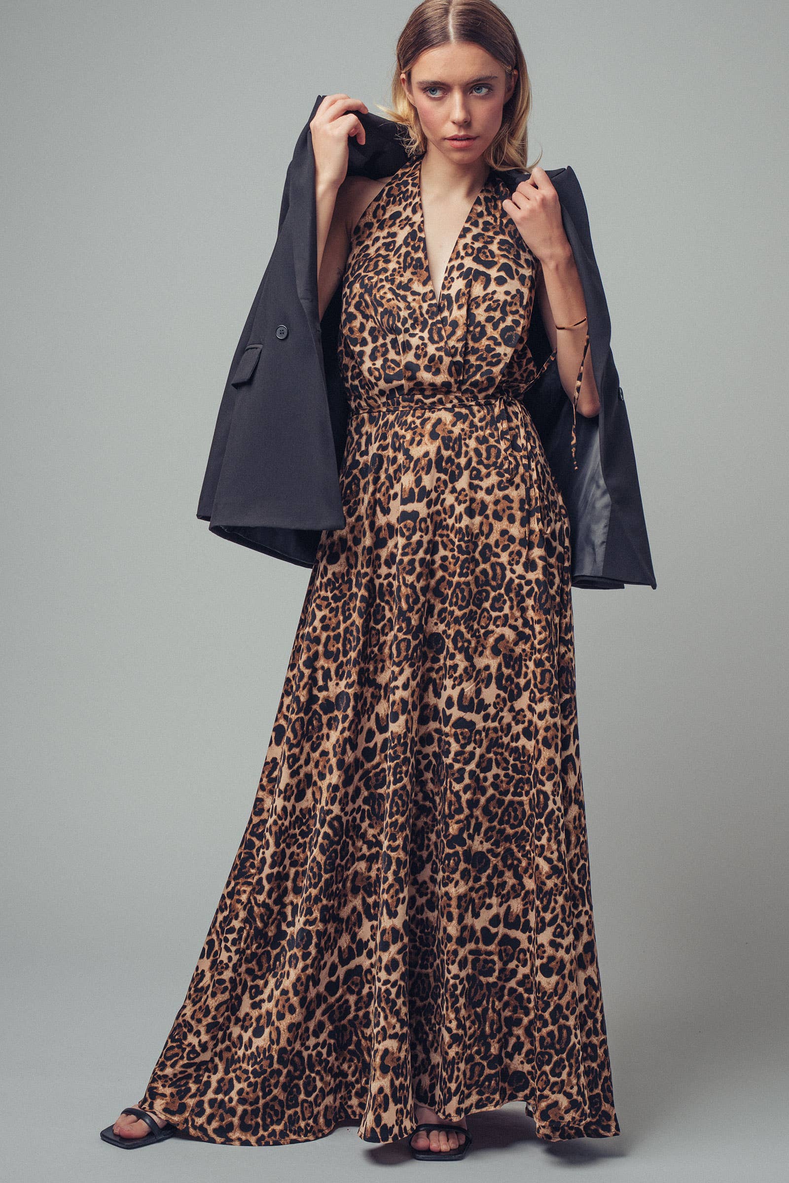 Urban Daizy Open Back Leopard Print Halter Maxi Dress Brown Dress - Women's (UDZ-KN-00657) – alternate view 6